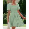 imageBTFBM Womens Summer Smocked Mini Dress Spring Square Neck Flutter Sleeve Casual Ruffle Swing Boho Beach Dresses PocketsSage Green