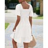 imageBTFBM Womens Summer Smocked Mini Dress Spring Square Neck Flutter Sleeve Casual Ruffle Swing Boho Beach Dresses PocketsWhite