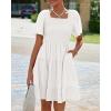 imageBTFBM Womens Summer Smocked Mini Dress Spring Square Neck Flutter Sleeve Casual Ruffle Swing Boho Beach Dresses PocketsWhite