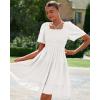 imageBTFBM Womens Summer Smocked Mini Dress Spring Square Neck Flutter Sleeve Casual Ruffle Swing Boho Beach Dresses PocketsWhite
