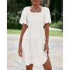 imageBTFBM Womens Summer Smocked Mini Dress Spring Square Neck Flutter Sleeve Casual Ruffle Swing Boho Beach Dresses PocketsWhite
