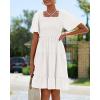 imageBTFBM Womens Summer Smocked Mini Dress Spring Square Neck Flutter Sleeve Casual Ruffle Swing Boho Beach Dresses PocketsWhite