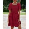 imageBTFBM Womens Summer Smocked Mini Dress Spring Square Neck Flutter Sleeve Casual Ruffle Swing Boho Beach Dresses PocketsWine Red
