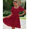 imageBTFBM Womens Summer Smocked Mini Dress Spring Square Neck Flutter Sleeve Casual Ruffle Swing Boho Beach Dresses PocketsWine Red