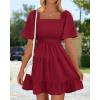 imageBTFBM Womens Summer Smocked Mini Dress Spring Square Neck Flutter Sleeve Casual Ruffle Swing Boho Beach Dresses PocketsWine Red