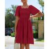 imageBTFBM Womens Summer Smocked Mini Dress Spring Square Neck Flutter Sleeve Casual Ruffle Swing Boho Beach Dresses PocketsWine Red