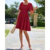 imageBTFBM Womens Summer Smocked Mini Dress Spring Square Neck Flutter Sleeve Casual Ruffle Swing Boho Beach Dresses PocketsWine Red