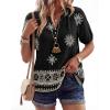 imageBTFBM Womens Summer Tops Boho V Neck Short Sleeve Dressy Casual Business Blouses Flowy Floral Print Shirt Trendy 2026Floral Black Apricot