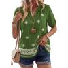 imageBTFBM Womens Summer Tops Boho V Neck Short Sleeve Dressy Casual Business Blouses Flowy Floral Print Shirt Trendy 2026Floral Green White