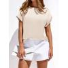 imageBTFBM Womens Summer Tops Satin Blouses Dressy Casual Crewneck Short Sleeve Shirts 2026 Spring Work Business OutfitsBeige