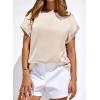 imageBTFBM Womens Summer Tops Satin Blouses Dressy Casual Crewneck Short Sleeve Shirts 2026 Spring Work Business OutfitsBeige
