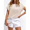 imageBTFBM Womens Summer Tops Satin Blouses Dressy Casual Crewneck Short Sleeve Shirts 2026 Spring Work Business OutfitsBeige