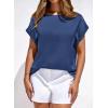 imageBTFBM Womens Summer Tops Satin Blouses Dressy Casual Crewneck Short Sleeve Shirts 2026 Spring Work Business OutfitsDark Grey Blue