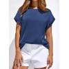 imageBTFBM Womens Summer Tops Satin Blouses Dressy Casual Crewneck Short Sleeve Shirts 2026 Spring Work Business OutfitsDark Grey Blue