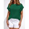 imageBTFBM Womens Summer Tops Satin Blouses Dressy Casual Crewneck Short Sleeve Shirts 2026 Spring Work Business OutfitsGreen
