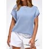 imageBTFBM Womens Summer Tops Satin Blouses Dressy Casual Crewneck Short Sleeve Shirts 2026 Spring Work Business OutfitsLight Blue