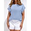 imageBTFBM Womens Summer Tops Satin Blouses Dressy Casual Crewneck Short Sleeve Shirts 2026 Spring Work Business OutfitsLight Blue