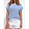 imageBTFBM Womens Summer Tops Satin Blouses Dressy Casual Crewneck Short Sleeve Shirts 2026 Spring Work Business OutfitsLight Blue