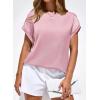 imageBTFBM Womens Summer Tops Satin Blouses Dressy Casual Crewneck Short Sleeve Shirts 2026 Spring Work Business OutfitsPink