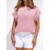 imageBTFBM Womens Summer Tops Satin Blouses Dressy Casual Crewneck Short Sleeve Shirts 2026 Spring Work Business OutfitsPink