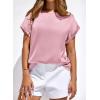 imageBTFBM Womens Summer Tops Satin Blouses Dressy Casual Crewneck Short Sleeve Shirts 2026 Spring Work Business OutfitsPink