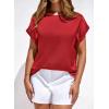 imageBTFBM Womens Summer Tops Satin Blouses Dressy Casual Crewneck Short Sleeve Shirts 2026 Spring Work Business OutfitsRed