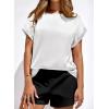 imageBTFBM Womens Summer Tops Satin Blouses Dressy Casual Crewneck Short Sleeve Shirts 2026 Spring Work Business OutfitsWhite