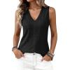 imageBTFBM Womens Tank Tops 2026 Summer Eyelet Crossed V Neck Sleeveless Casual Loose Fit Basic Spring Top Vacation OutfitsBlack
