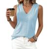 imageBTFBM Womens Tank Tops 2026 Summer Eyelet Crossed V Neck Sleeveless Casual Loose Fit Basic Spring Top Vacation OutfitsLight Blue