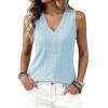 imageBTFBM Womens Tank Tops 2026 Summer Eyelet Crossed V Neck Sleeveless Casual Loose Fit Basic Spring Top Vacation OutfitsLight Blue