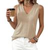 imageBTFBM Womens Tank Tops 2026 Summer Eyelet Crossed V Neck Sleeveless Casual Loose Fit Basic Spring Top Vacation OutfitsLight Khaki