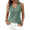 imageBTFBM Womens Tank Tops 2026 Summer Eyelet Crossed V Neck Sleeveless Casual Loose Fit Basic Spring Top Vacation OutfitsSage Green