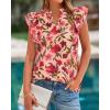 imageBTFBM Womens Tops Dressy Casual 2026 Spring Summer Shirts Boho Floral V Neck Ruffle Cap Sleeve Business Work BlousesFloral Orange Pink Red