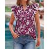 imageBTFBM Womens Tops Dressy Casual 2026 Spring Summer Shirts Boho Floral V Neck Ruffle Cap Sleeve Business Work BlousesFloral Wine Red White