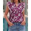 imageBTFBM Womens Tops Dressy Casual 2026 Spring Summer Shirts Boho Floral V Neck Ruffle Cap Sleeve Business Work BlousesFloral Wine Red White