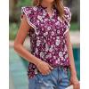 imageBTFBM Womens Tops Dressy Casual 2026 Spring Summer Shirts Boho Floral V Neck Ruffle Cap Sleeve Business Work BlousesFloral Wine Red White