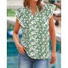 imageBTFBM Womens Tops Dressy Casual 2026 Spring Summer Shirts Boho Floral V Neck Ruffle Cap Sleeve Business Work BlousesLeaves Light Green