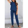 imageBTFBM Womens Two Piece Tracksuit Outfits Summer Short Sleeve Tops Long Pants Jogger Lounge Matching Sets SweatsuitDark Blue
