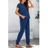 imageBTFBM Womens Two Piece Tracksuit Outfits Summer Short Sleeve Tops Long Pants Jogger Lounge Matching Sets SweatsuitDark Blue