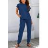 imageBTFBM Womens Two Piece Tracksuit Outfits Summer Short Sleeve Tops Long Pants Jogger Lounge Matching Sets SweatsuitDark Blue