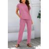 imageBTFBM Womens Two Piece Tracksuit Outfits Summer Short Sleeve Tops Long Pants Jogger Lounge Matching Sets SweatsuitDark Pink