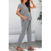 imageBTFBM Womens Two Piece Tracksuit Outfits Summer Short Sleeve Tops Long Pants Jogger Lounge Matching Sets SweatsuitGrey