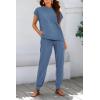 imageBTFBM Womens Two Piece Tracksuit Outfits Summer Short Sleeve Tops Long Pants Jogger Lounge Matching Sets SweatsuitGrey Blue