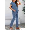 imageBTFBM Womens Two Piece Tracksuit Outfits Summer Short Sleeve Tops Long Pants Jogger Lounge Matching Sets SweatsuitGrey Blue
