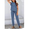 imageBTFBM Womens Two Piece Tracksuit Outfits Summer Short Sleeve Tops Long Pants Jogger Lounge Matching Sets SweatsuitGrey Blue