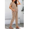 imageBTFBM Womens Two Piece Tracksuit Outfits Summer Short Sleeve Tops Long Pants Jogger Lounge Matching Sets SweatsuitKhaki