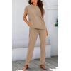 imageBTFBM Womens Two Piece Tracksuit Outfits Summer Short Sleeve Tops Long Pants Jogger Lounge Matching Sets SweatsuitKhaki