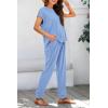 imageBTFBM Womens Two Piece Tracksuit Outfits Summer Short Sleeve Tops Long Pants Jogger Lounge Matching Sets SweatsuitLight Blue