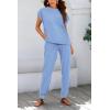 imageBTFBM Womens Two Piece Tracksuit Outfits Summer Short Sleeve Tops Long Pants Jogger Lounge Matching Sets SweatsuitLight Blue