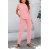 imageBTFBM Womens Two Piece Tracksuit Outfits Summer Short Sleeve Tops Long Pants Jogger Lounge Matching Sets SweatsuitPink